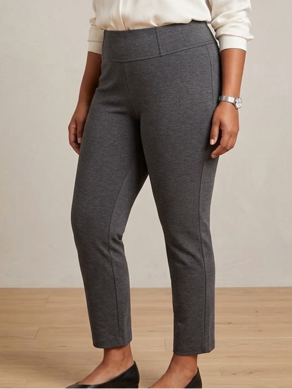 Zac & Rachel Black Pull-On Knit Capri Pants stretch,Grey. 1103